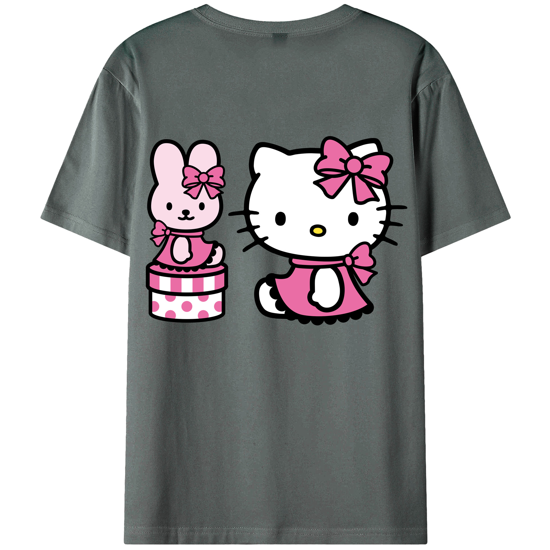（画像用） Hello Kitty ハローキティ 綿100％ メンズ半袖Tシャツ（バックプリント） 通気性